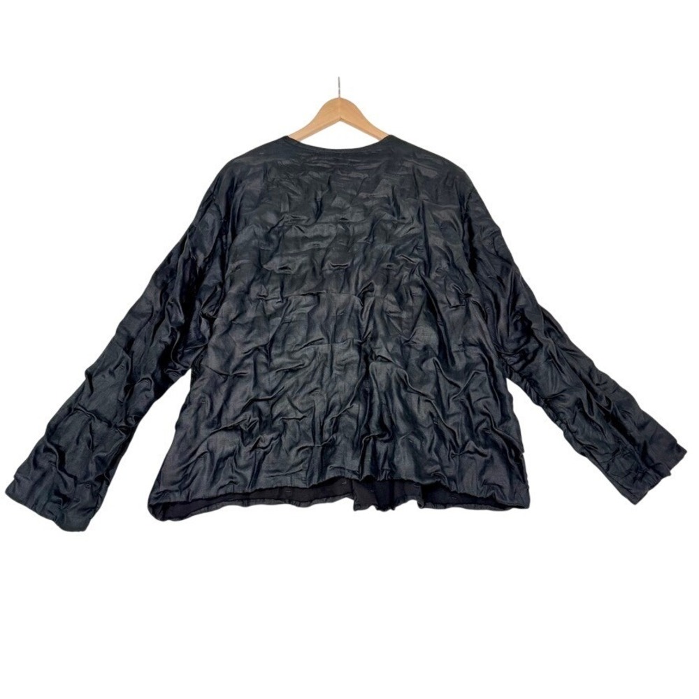 EILEEN FISHER Silk Open Cardigan Cotton Lining Black Textured Jacket 2XL - Picture 2 of 4